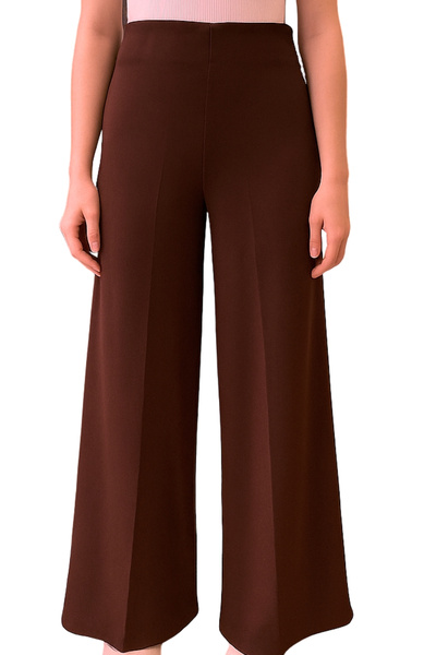 MORE MOSS Kadın Full Likra Bel Yandan Fermuarlı Bol Paça Pantolon