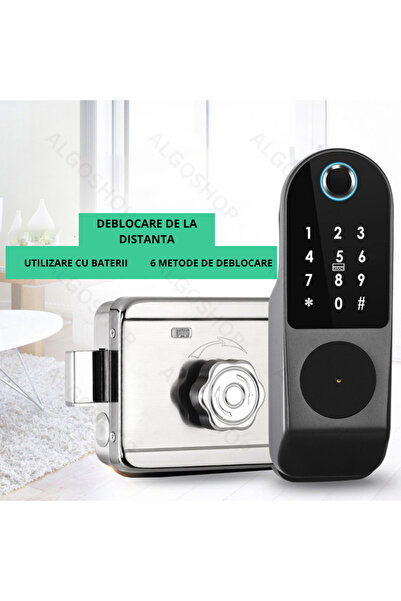 algoshop Smart lock for exterior door waterproof, unlocking with fingerprint password card bluetooth APP, key