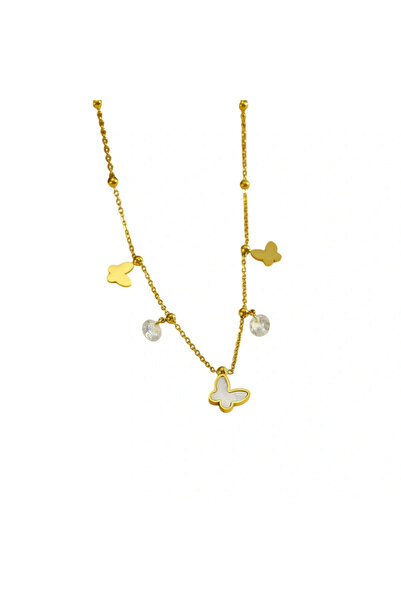 RAFINI White Butterfly Necklace - 18K Gold Plated, Stainless Steel