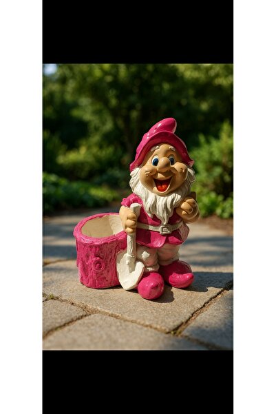 Heykelza Pembe Cüce Biblo Saksı – Dekoratif Bahçe ve Ev Aksesuarı, Seramik Gö...