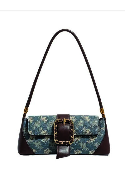 ÇANTA Versatile Women's Shoulder and Arm Bag with Blue and Brown Striped Pattern, Casual Women's Handbag