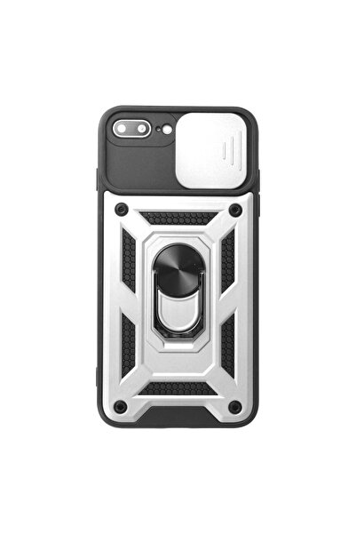 Marsilyan حافظة آيفون 7 بلس مع حلقة عدسة بارس من السيليكون - فضي