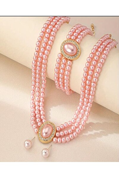 KANERUZ 4 Piece Pink Multi-Layered Pearl Design Set