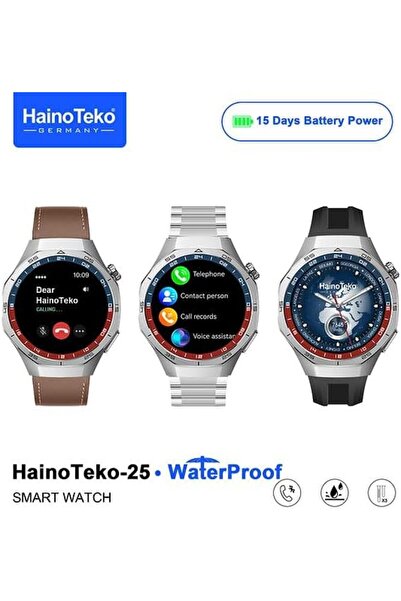 HAINOTEKO 25 Round Smartwatch with 3 pair strap chain, silicon, leather and wireless charger for men