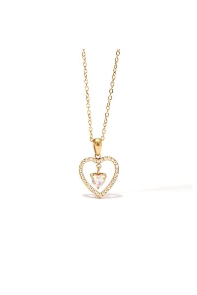 RAFINI Colier Double Heart Gold - Placat cu Aur 18K, Otel inoxidabil