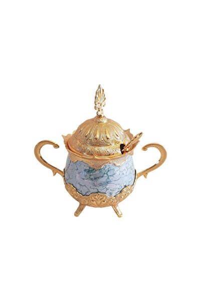 BUSEM Special sugar bowl with lid and spoon, Busem, 16x16 cm, gold with green