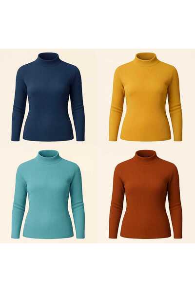 ANATOLIATEKSTILE Set 4 bucati maletă damă ribbed, MARIME UNICA (S-L), guler s...