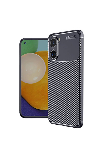 eco port غطاء متوافق مع هاتف Poco X7 Pro، غطاء كربوني بتركيز تلقائي - أزرق داكن