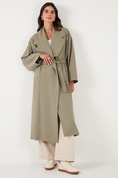 Lela Oversized Fit Double-Breasted Collar Belted Lined Trench Coat Trench Coat 6839617