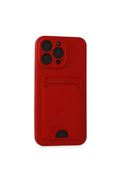 Marsilyan حافظة آيفون 14 برو ماكس سيليكون مع بطاقة عمل كلفن - أحمر