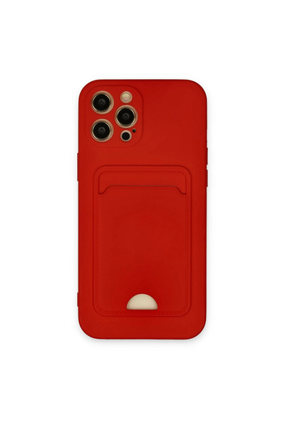 Marsilyan حافظة آيفون 12 برو ماكس سيليكون مع بطاقة عمل كلفن - أحمر