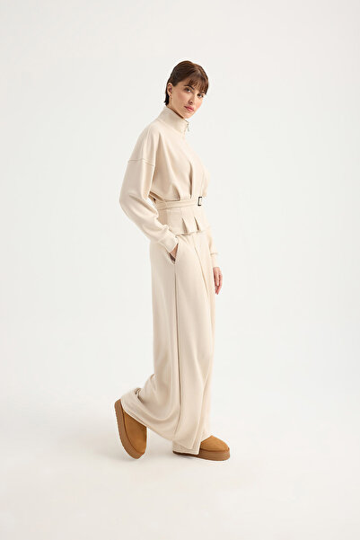 SEVİLEN Modal Suit with Belt and Zipper Detail at the Waist