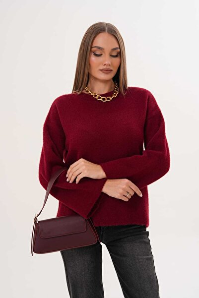 Laressi Crew Neck Bearded Plain Knit Sweater