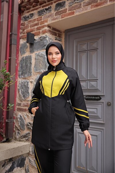 MİMİ Luxury Wear Women's Hijab Tracksuit Set, Top and Bottom Set with Zipper