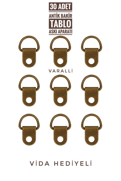 Varalli Çerçeve Askısı Vida Hediyeli 30 Adet (20x12mm) – Antik Altın Renk Met...