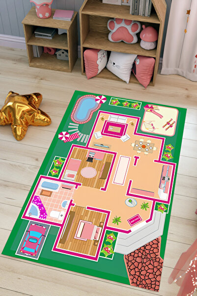 Tepeli Home Oyun Evi Desenli Çocuk Odası Halısı Yumuşak Kaymaz Taban ve Makin...