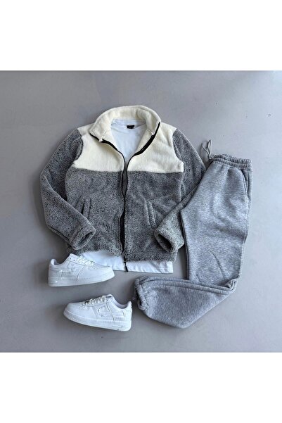 Baycombine35 Men's Mock Neck Plush Jacket and Sweatpants 2-Piece Set