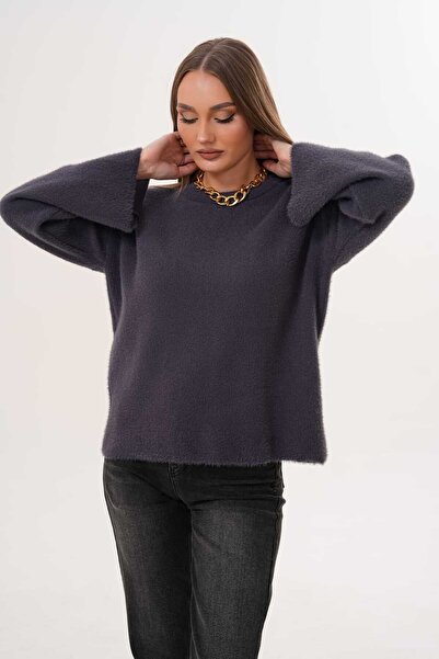 Laressi Crew Neck Bearded Plain Knit Sweater