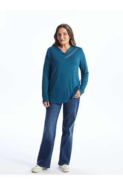 LC Waikiki Lcw Grace – dámská halenka s výstřihem do V a lesklým kamenem