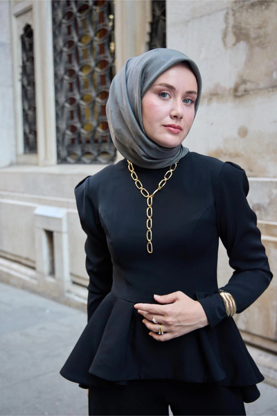 Silk Home Μονόγραμμα Βαμβακερό Μεταξωτό Φουλάρι - Γκρι-Πράσινο