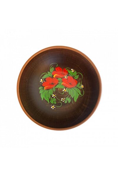Ceramica Martinescu Brown ceramic bowl, hand-painted, poppies