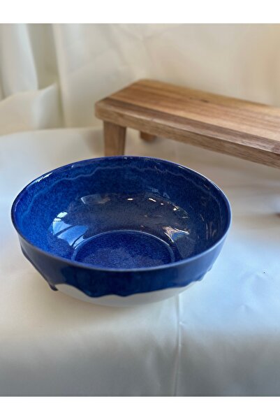 Vaveyla Sanat El Yapımı Stoneware Salata Kasesi (18 cm) | Mavi Sırlı Seramik ...