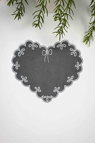 decofav Șervețel de cocktail din țesătură gri în formă de inimă, gri deschis,...