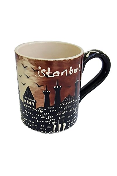 EHA Cana ceramica handmade, 300 ml, 8 x 10 cm, 220 gr, - Negru/Maro