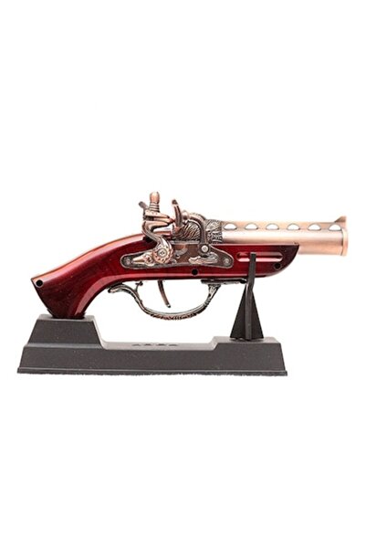 Ems Antique pistol lighter with decorations, with stand included, 17 centimeters, multicolor