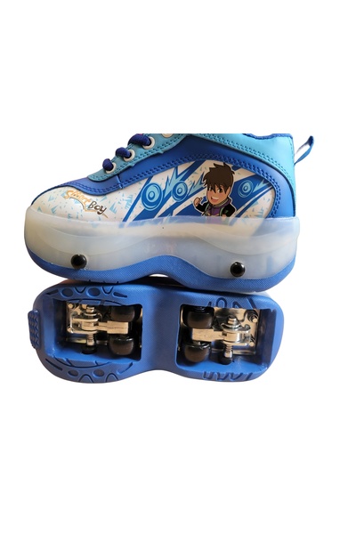 My modern game Professional sports shoes for children, adjustable four-wheel skates, blue color, available in various sizes.