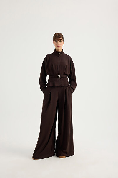 SEVİLEN Modal Suit with Belt and Zipper Detail at the Waist