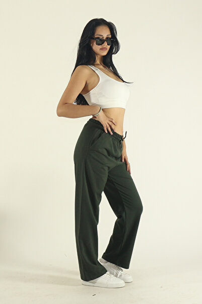 INFLUYENTE Women's Combed Cotton Fabric Stretch Fabric Wide Leg Elastic Waist Palazzo Sweatpants