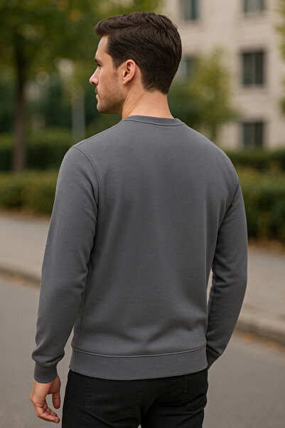 Maccali Men's Crew Neck Trend Long Sleeve Long Anthracite Sweater