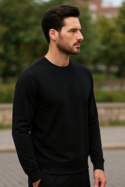 Maccali Men's Crew Neck Trend Long Sleeve Long Black Sweater