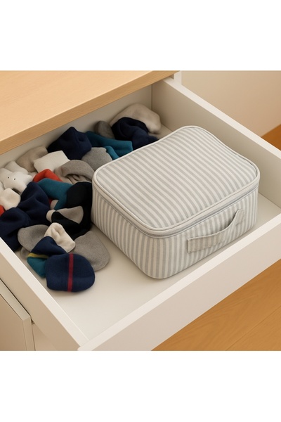 YELLOW STARY HOME DECOR 6 Pieces Sock Organizer Striped Fabric Organizer Zippered Storage Bag Drawer Organizer 29X24X17