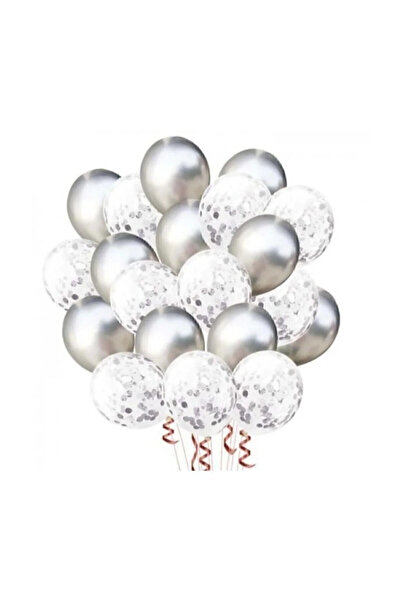 Baloncu Dükkanı Gümüş Konfetili Balon Seti 20 Adet – Şık Parti & Kutlama Dekoru