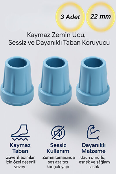 Hane Dostu 3 Adet Baston Lastiği 22 mm – Kaymaz Tabanlı, Dayanıklı ve Sessiz ...