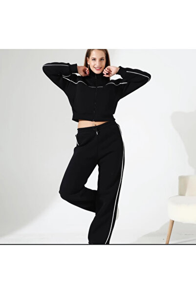 MODİVA MİX Women's Striped Detail Zippered 3 Thread Tracksuit Set