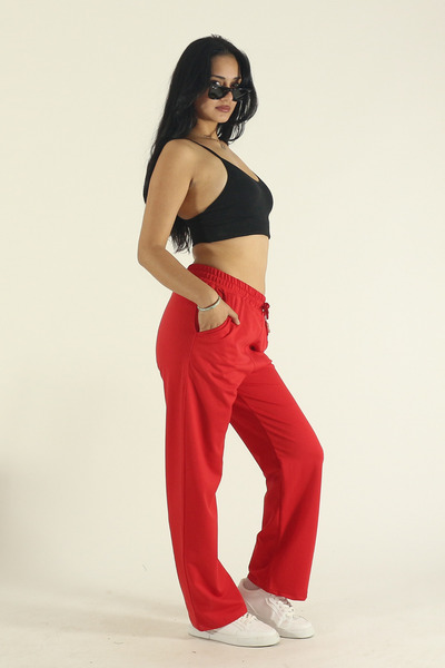 INFLUYENTE Women's Combed Cotton Fabric Stretch Fabric Wide Leg Elastic Waist Palazzo Sweatpants