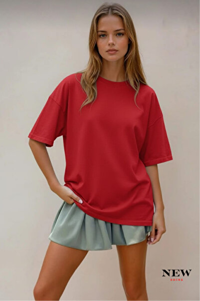 New Shine تي شيرت قصة فضفاضة للجنسين غير مطبوع