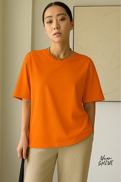 New Shine تي شيرت قصة فضفاضة للجنسين غير مطبوع