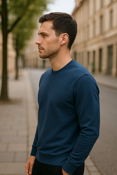 Maccali Pulover albastru cu mânecă lungă pentru bărbați guler rotund Trend