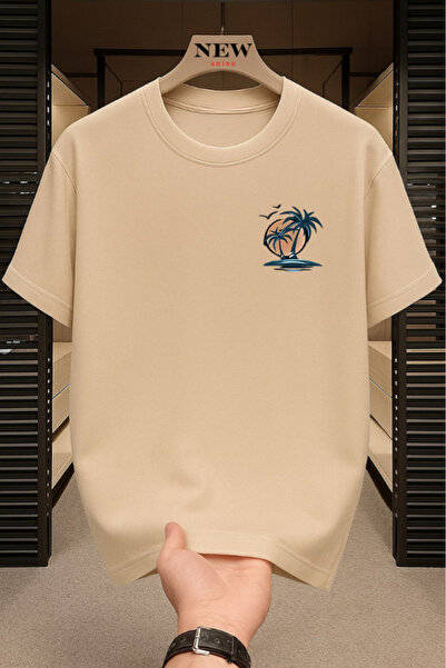 New Shine تي شيرت شجرة النخيل مطبوع قصة فضفاضة