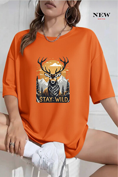 New Shine تي شيرت ستاي وايلد مطبوع قصة فضفاضة