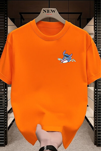 New Shine تي شيرت كبير الحجم مطبوع عليه غرزة