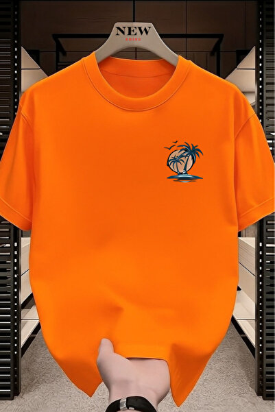 New Shine تي شيرت شجرة النخيل مطبوع قصة فضفاضة