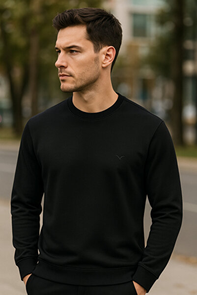 Maccali Men's Crew Neck Trend Long Sleeve Long Black Sweater