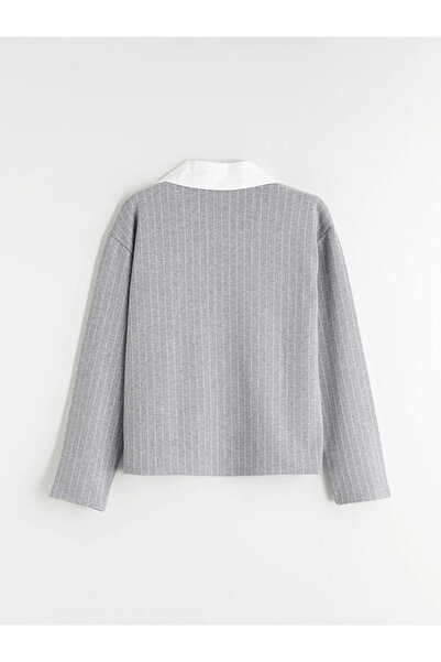 LC Waikiki Lcw Kids Gray Polo Neck Striped Girls' Sweatshirt and Leggings