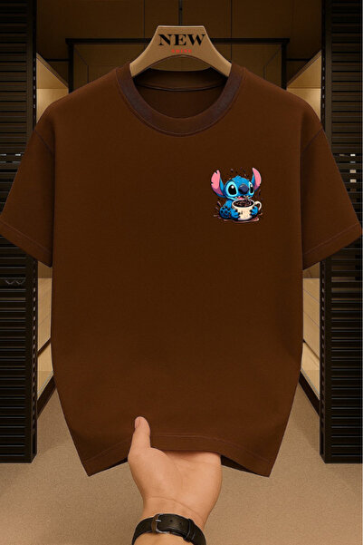 New Shine تي شيرت كبير الحجم مطبوع عليه غرزة