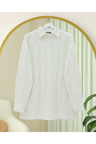 Modamorfo Embossed Patterned Soft Knit Sweater - Ecru
